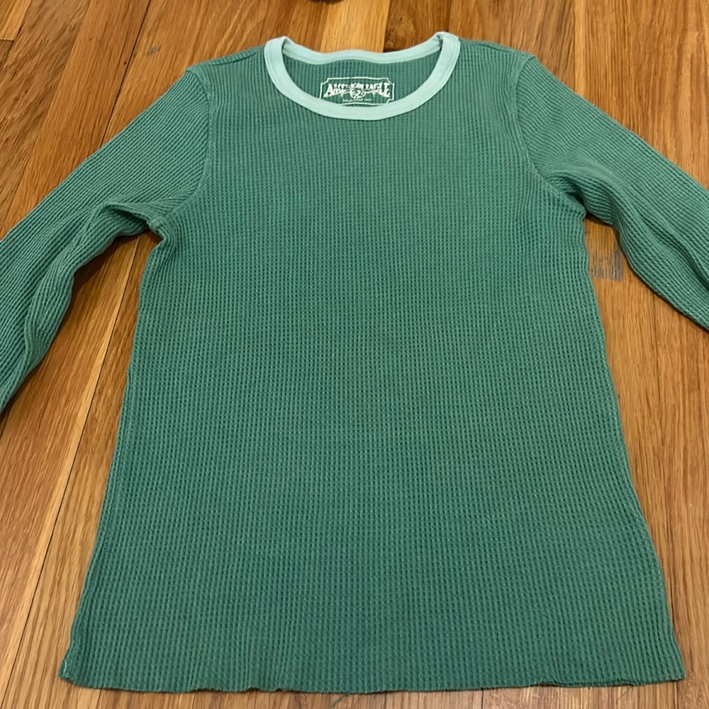 American Eagle Basic Green Waffle Knit Top
